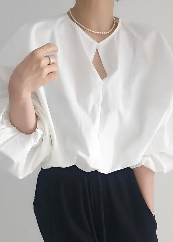 White French Tops Lantern Cotton Shirt Oversized Sleeve