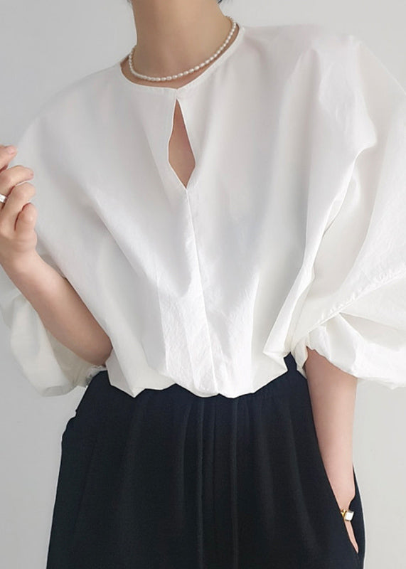 White French Tops Lantern Cotton Shirt Oversized Sleeve
