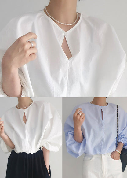 White French Tops Lantern Cotton Shirt Oversized Sleeve
