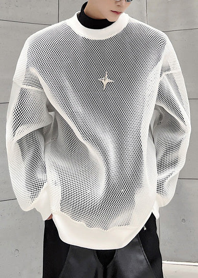 White Tulle Oversized Moisture Men Hollow French Wicking Out