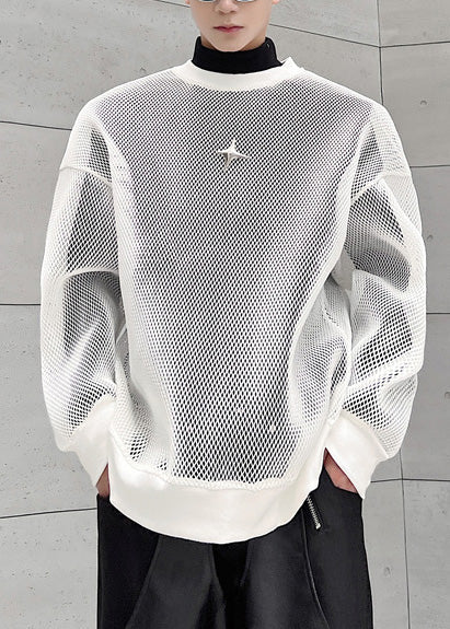 White Tulle Oversized Moisture Men Hollow French Wicking Out