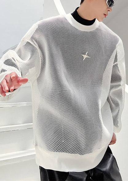 White Tulle Oversized Moisture Men Hollow French Wicking Out