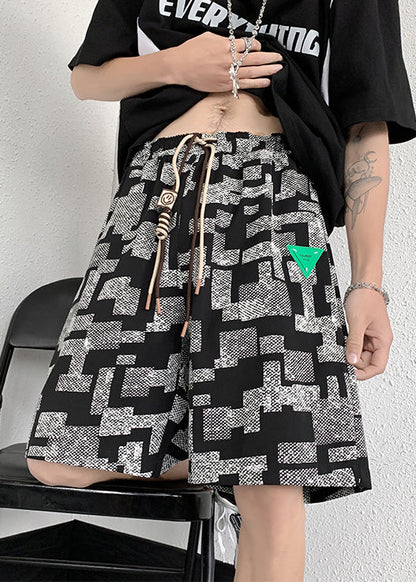 Men Summer Lace Cotton French Plaid Up White Shorts