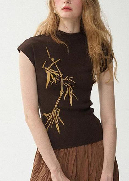 Collar Print Summer Tank Tops White French Cotton Stand