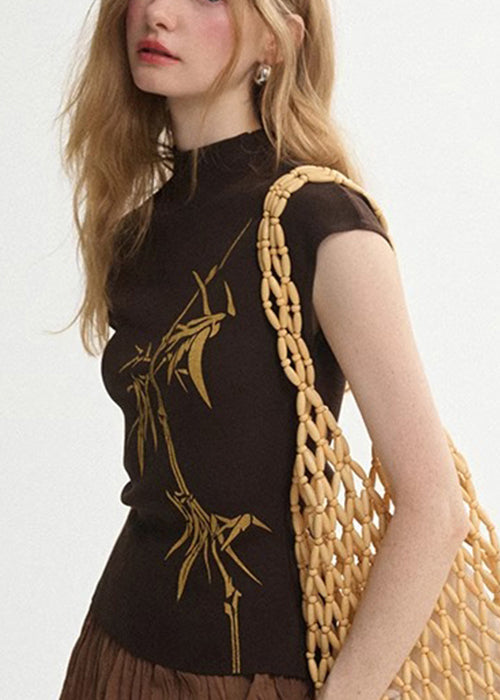 Collar Print Summer Tank Tops White French Cotton Stand