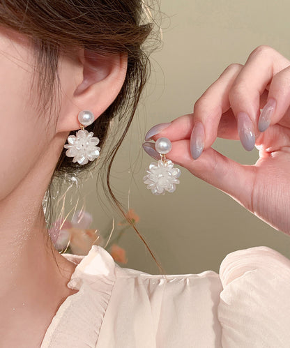 Pearl French Earrings Sterling White Resin Silver Hydrangea Stud