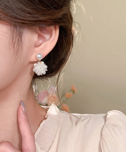 Pearl French Earrings Sterling White Resin Silver Hydrangea Stud