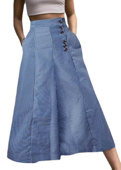 French White Striped Cotton Wide Leg Pants Spring TL014