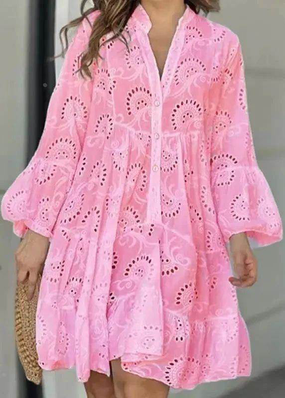 White V Holiday French Hollow Dress Neck Out Lace Long Fall