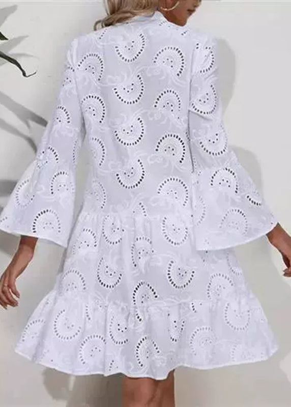 White V Holiday French Hollow Dress Neck Out Lace Long Fall