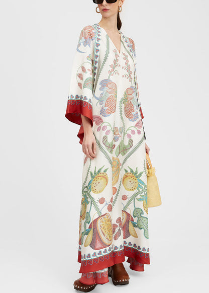 Neck Up French Cotton Dresses Maxi Spring Print V Lace White