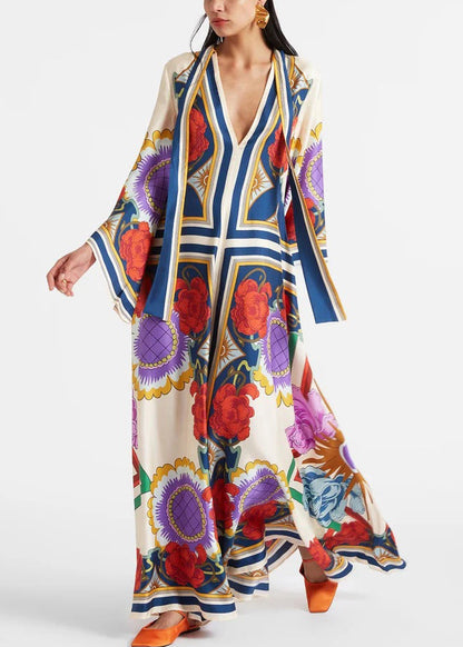 Neck Up French Cotton Dresses Maxi Spring Print V Lace White