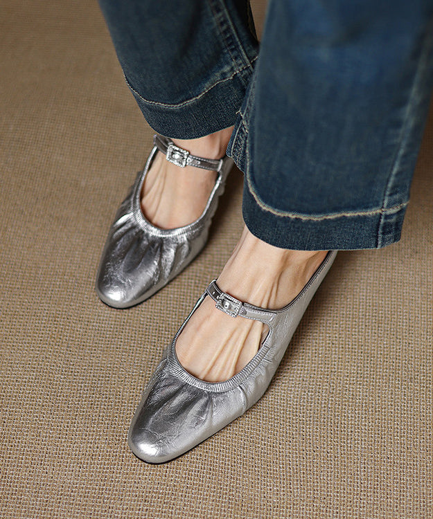 French Splicing Heel Beige Chunky Wrinkled Sheepskin