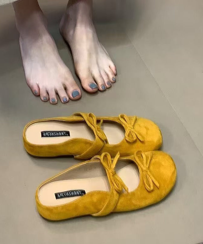 Bow Splicing Sandals French Yellow Slide Wedge