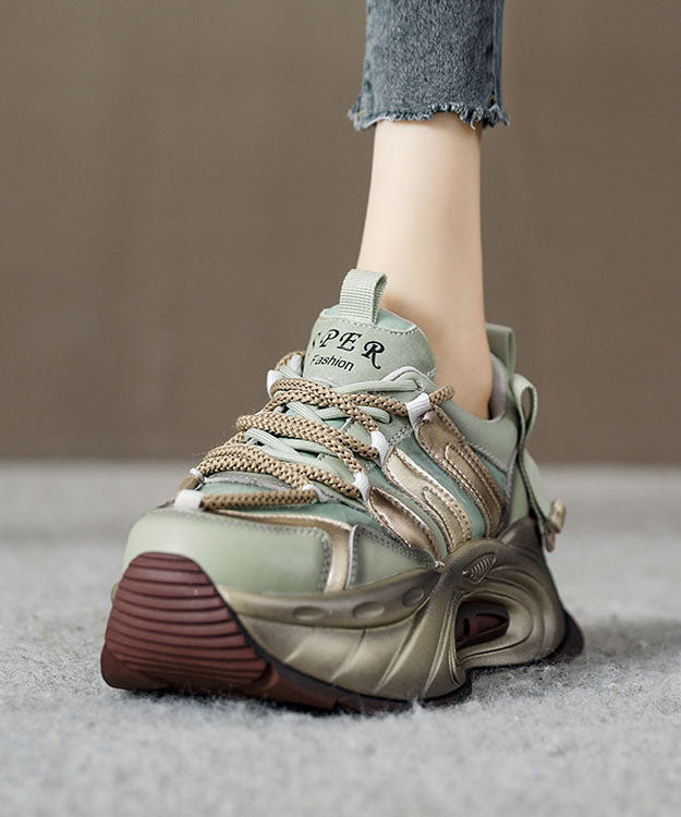 Gold Flat Shoes For Platform Genuine Leather 2024 Splicing Cross Strap DD1023