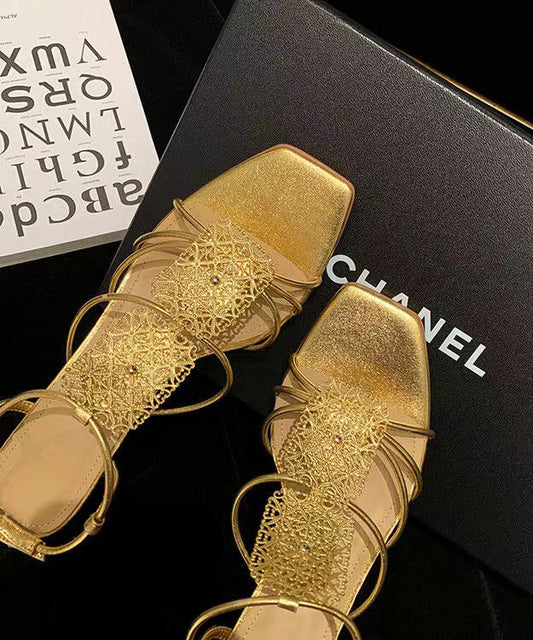 Gold Sandals High Heel Faux Leather Women Splicing Peep Toe LL005