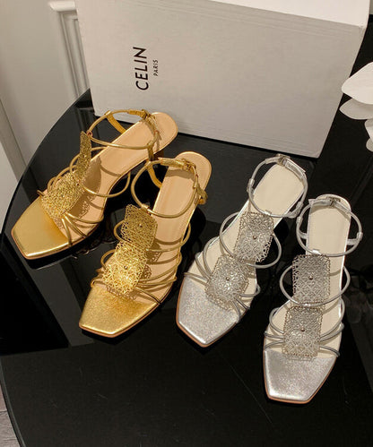 Gold Sandals High Heel Faux Leather Women Splicing Peep Toe LL005