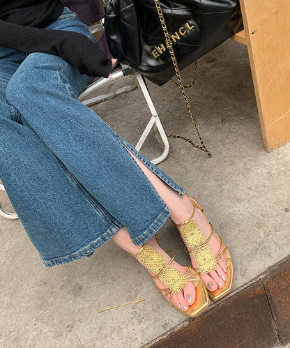 Gold Sandals High Heel Faux Leather Women Splicing Peep Toe LL005