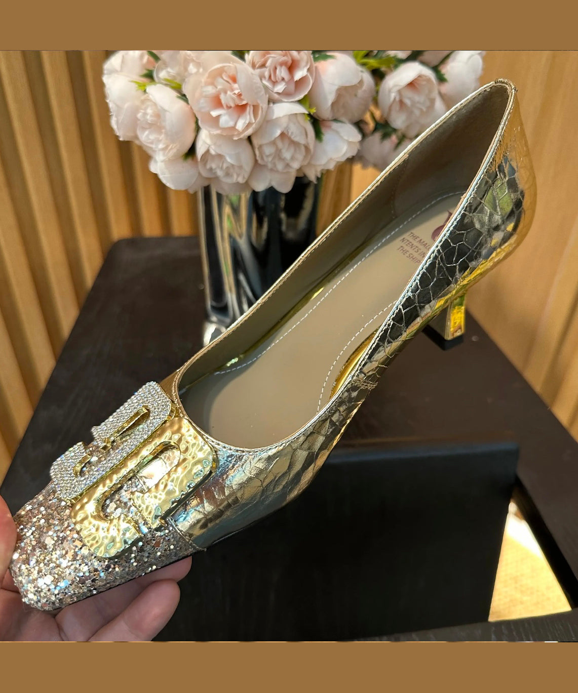 Chic Chunky Zircon Splicing Toe Heels Square High Gold