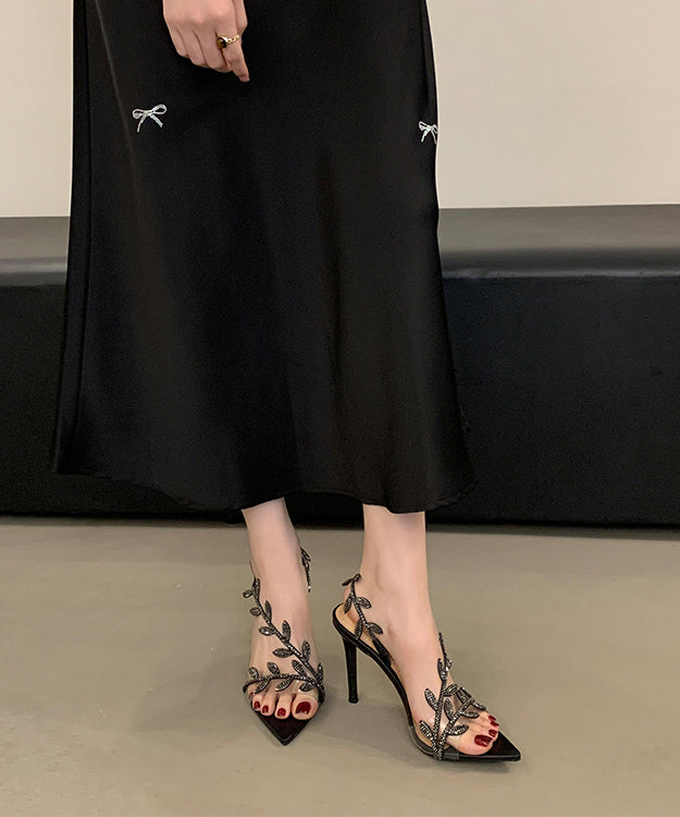 Gold Stiletto Peep Toe Pointed Splicing Sandals Zircon