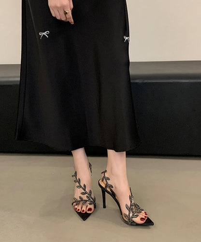 Gold Stiletto Peep Toe Pointed Splicing Sandals Zircon