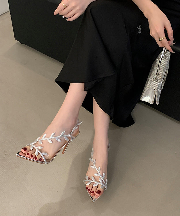 Gold Stiletto Peep Toe Pointed Splicing Sandals Zircon