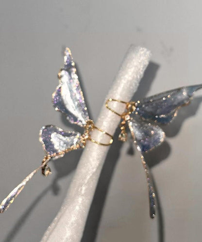 Gradient Color Blue Copper Overgild Butterfly Hoop Earrings YA034