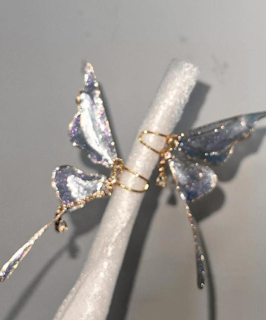 Gradient Color Blue Copper Overgild Butterfly Hoop Earrings YA034