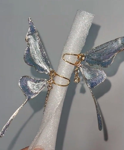 Gradient Color Blue Copper Overgild Butterfly Hoop Earrings YA034