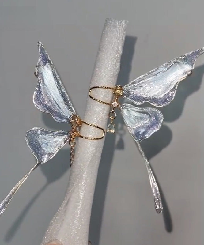 Gradient Color Blue Copper Overgild Butterfly Hoop Earrings YA034