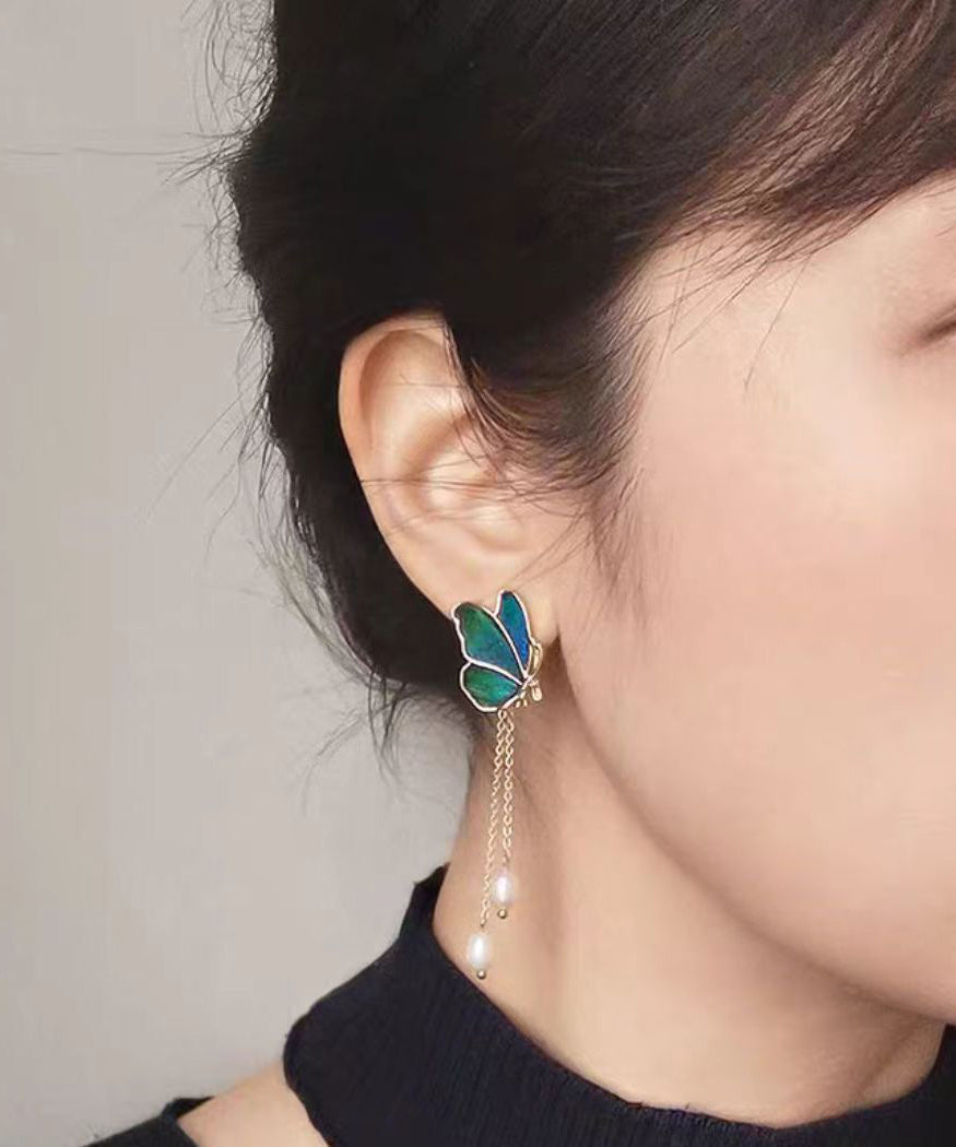 Drop Pearl Butterfly Color Overgild Blue Tassel Gradient Copper