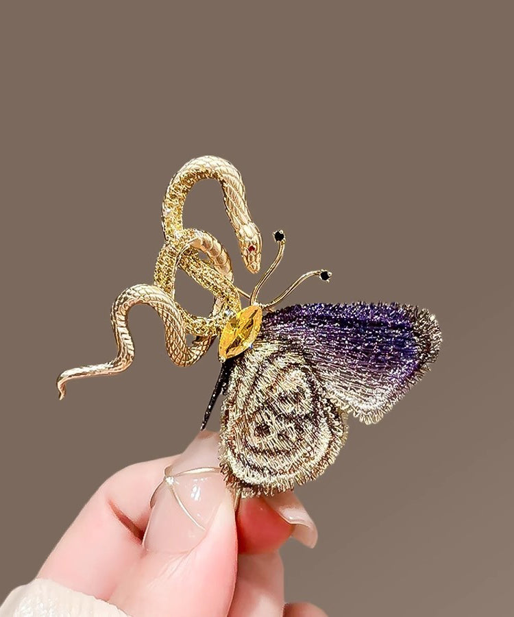 Gradient Color Copper Overgild Golden Snake Butterfly Brooches YD032