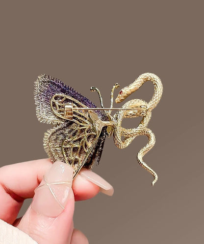 Gradient Color Copper Overgild Golden Snake Butterfly Brooches YD032