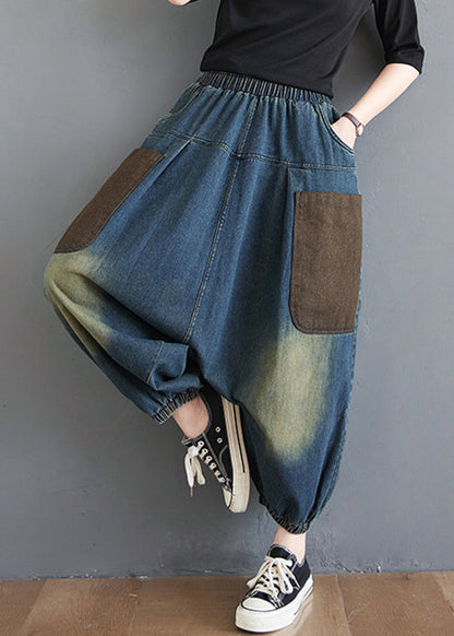 Pants Summer Elastic Blue Color Denim Gradient Waist Harem