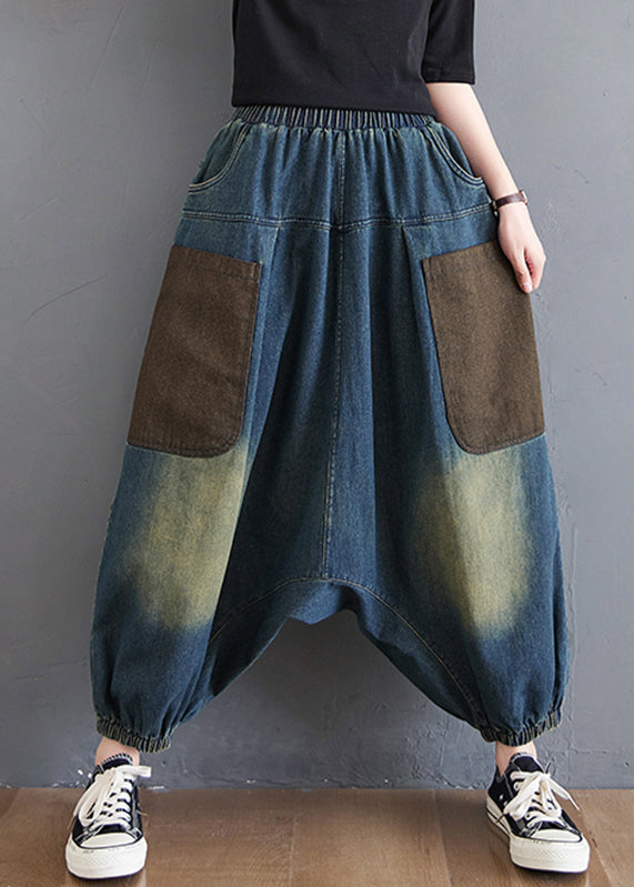 Pants Summer Elastic Blue Color Denim Gradient Waist Harem