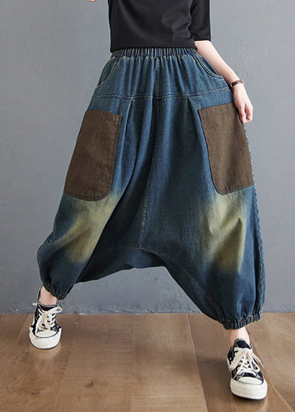 Pants Summer Elastic Blue Color Denim Gradient Waist Harem