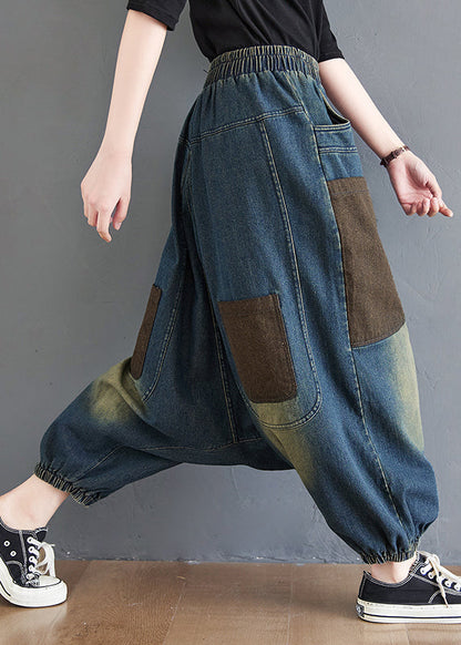 Pants Summer Elastic Blue Color Denim Gradient Waist Harem
