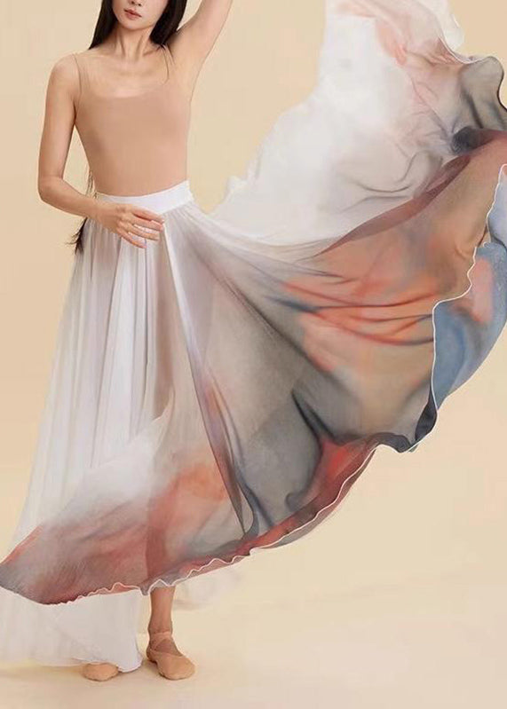 Maxi Skirt Color Silk High Waist Gradient