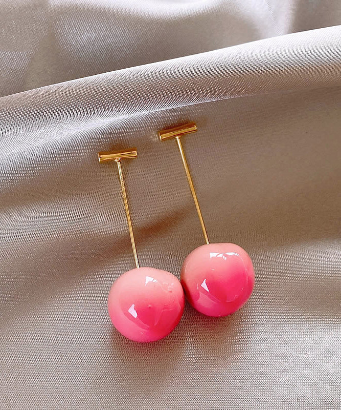 Earrings Drop Cherry Gradient Color Copper Alloy Pink