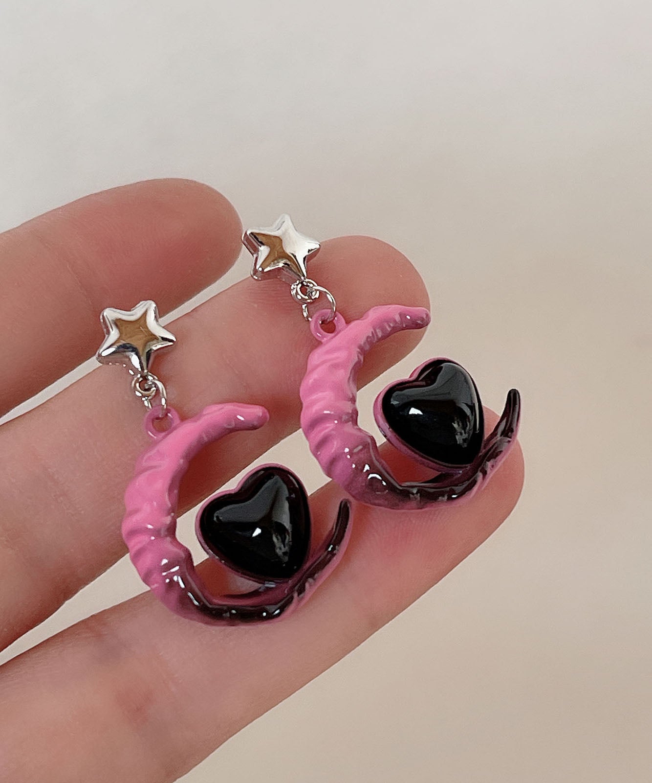 Drop Love Silver Alloy Gradient Sterling Glass Moon Pink Color