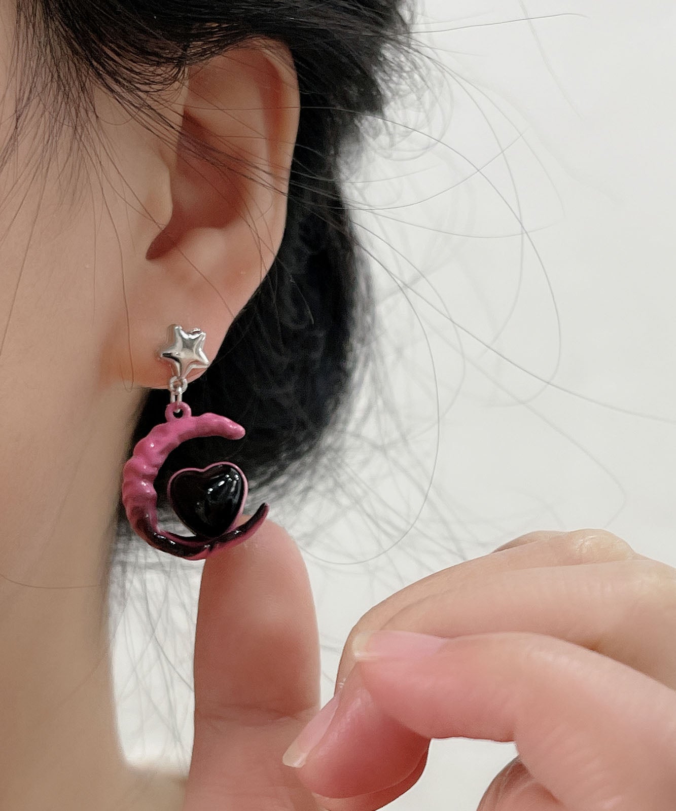 Drop Love Silver Alloy Gradient Sterling Glass Moon Pink Color