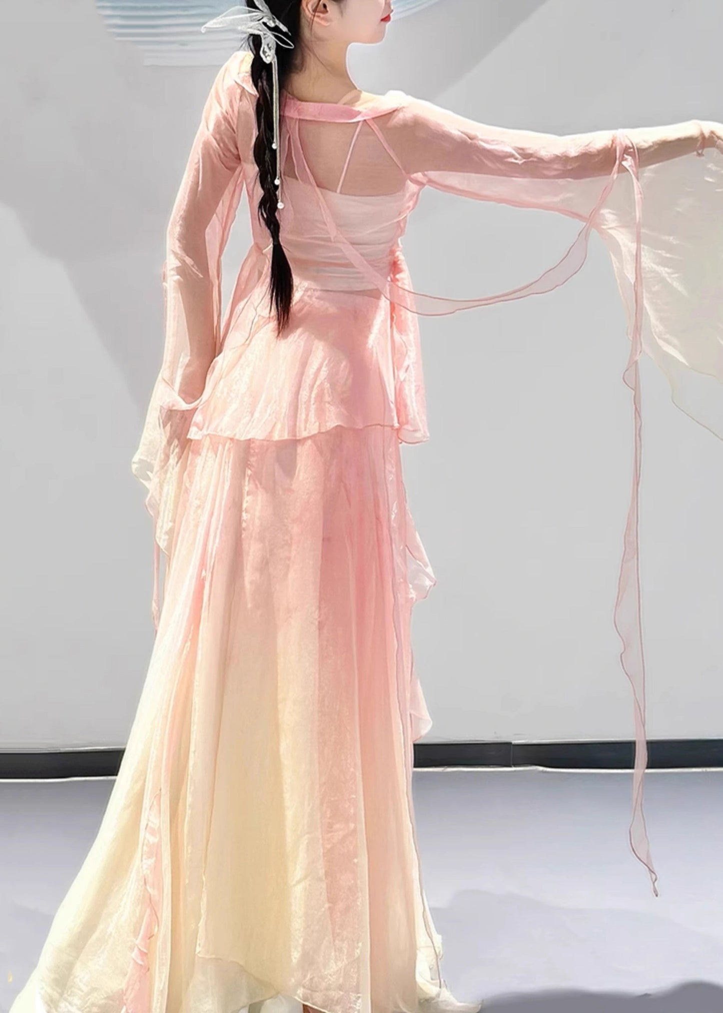 Pieces Two Color And Top Silk Maxi Pink Neck Skirts V Gradient