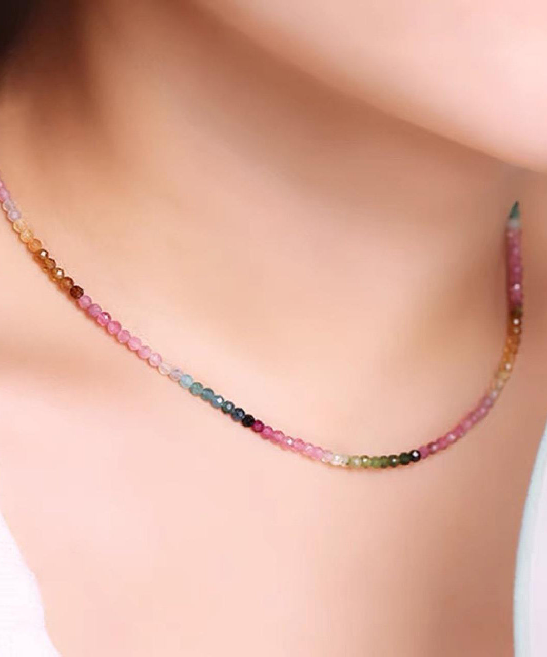 Gradient Sterling Gratuated Color Beading Bead Necklace Silver