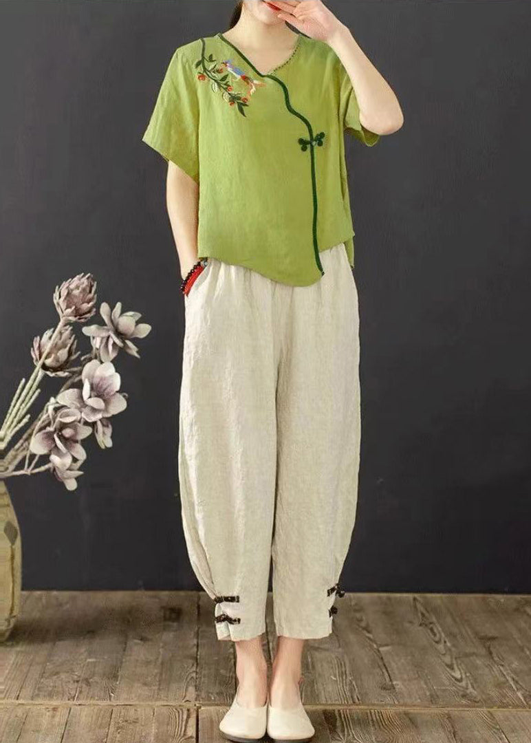 Embroidered Green Suit Grass Set Summer Oriental Piece Two
