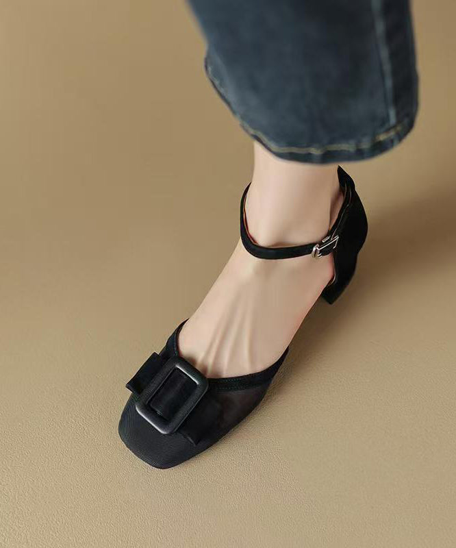 Strap Grass Sandals Chic Chunky Buckle Green Tulle Splicing