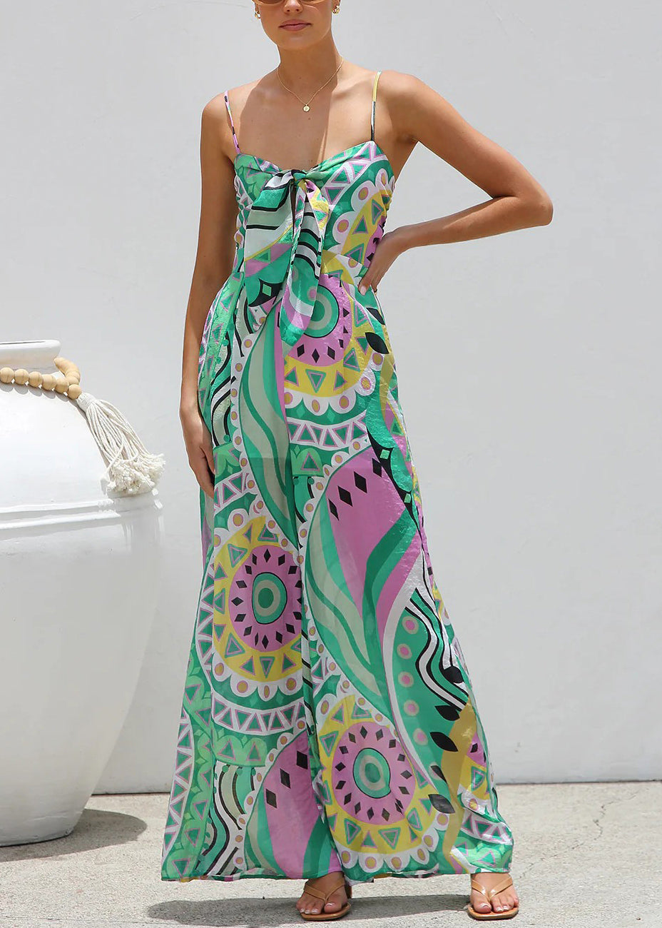 Summer Leg Wide Bow Jumpsuit Print Green