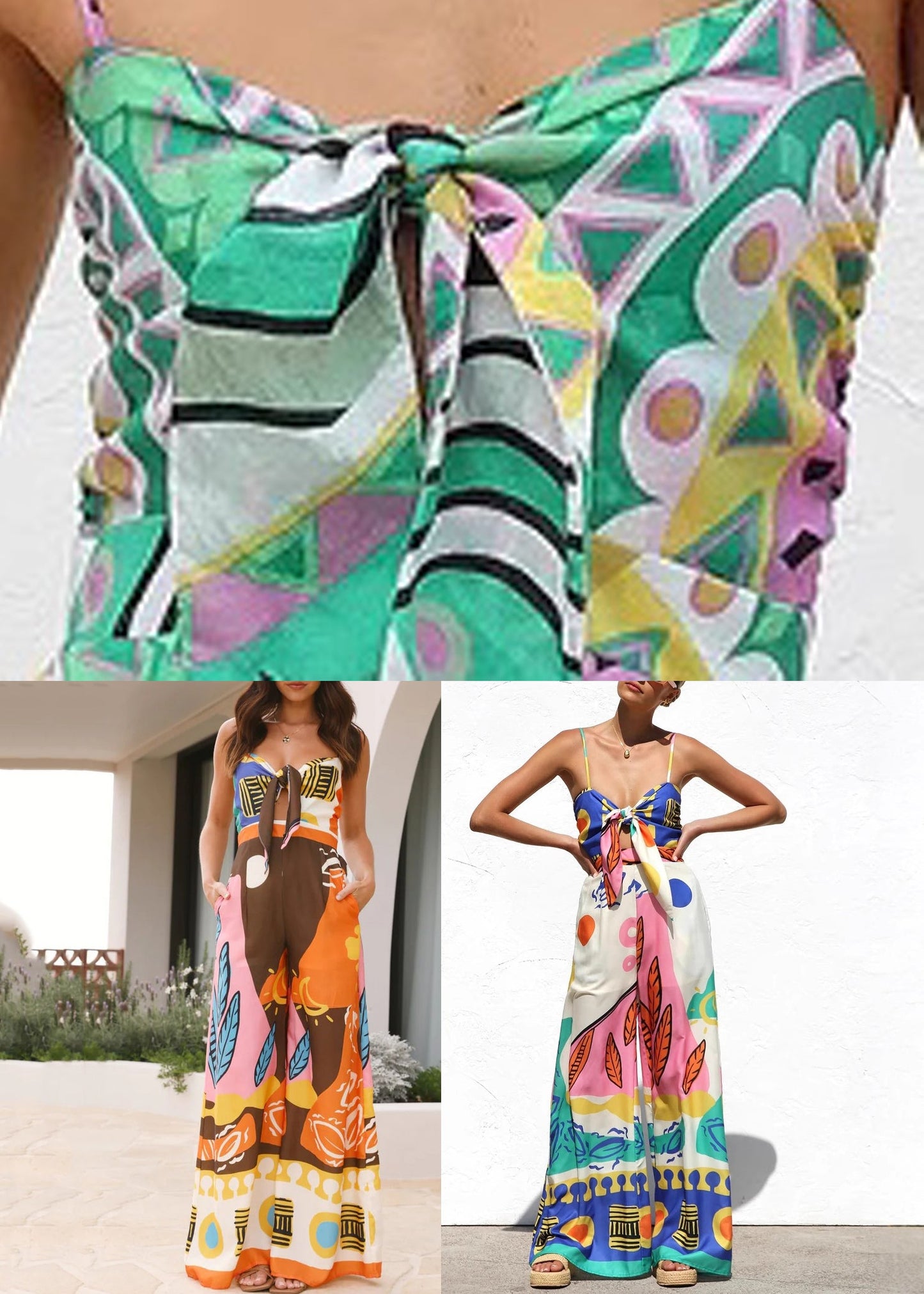 Summer Leg Wide Bow Jumpsuit Print Green