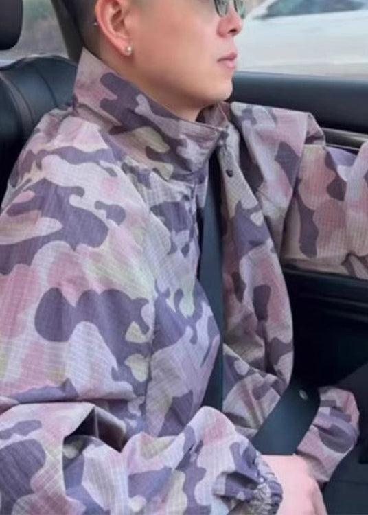 Up Zip Ice Collar Green Camouflage Mens Silk Stand Coats Summer