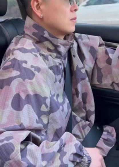 Up Zip Ice Collar Green Camouflage Mens Silk Stand Coats Summer