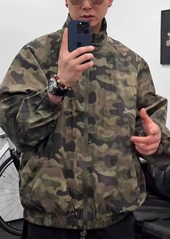 Up Zip Ice Collar Green Camouflage Mens Silk Stand Coats Summer